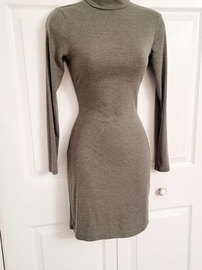 Olive Green Long Sleeve Turtleneck Bodycon Dress Sexy Small